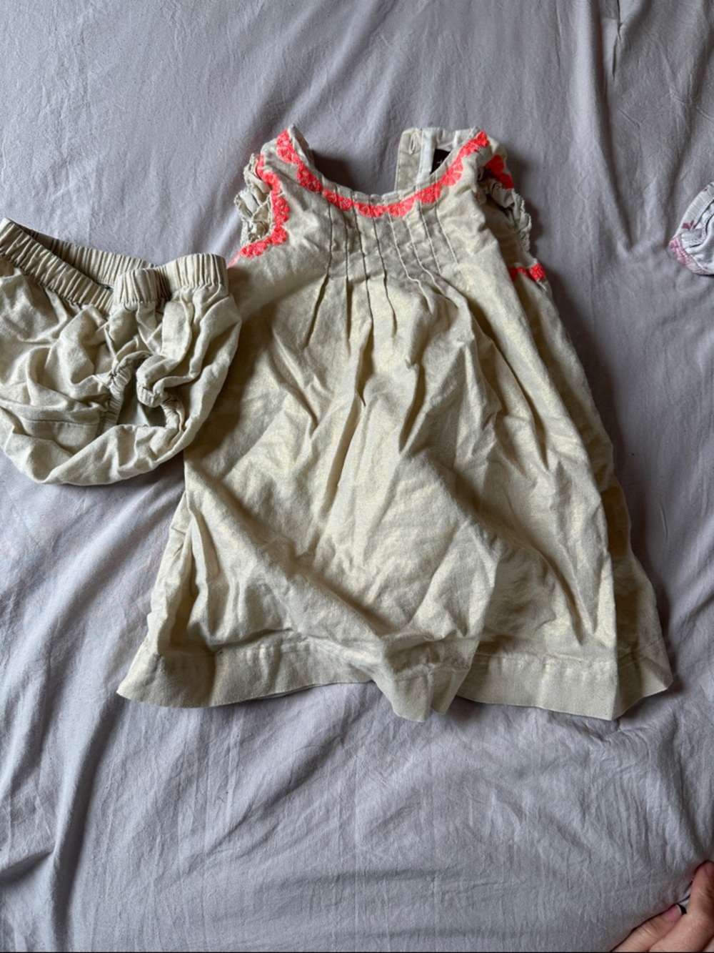 Tea Collection Cream Dress with Coral Pink Trim